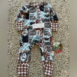 Kids Country Music Print Bamboo Fold over Hands and Feet Double Zipper Pajamas